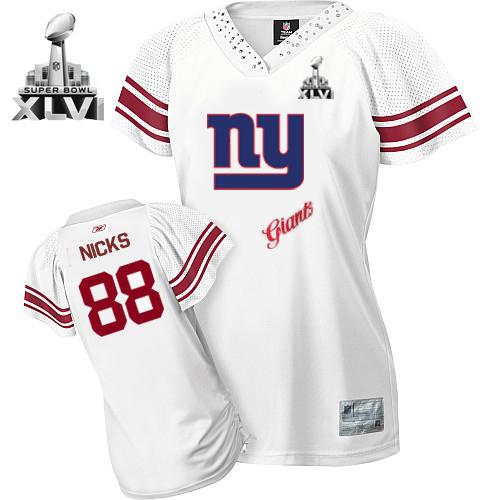 Giants #88 Hakeem Nicks White 2011 Women's Field Flirt Super Bowl XLVI Stitched NFL Jersey